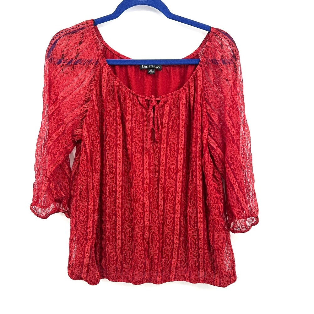 I.N. Studio lace cottagecore off the shoulder red fairycore top boho renaissance